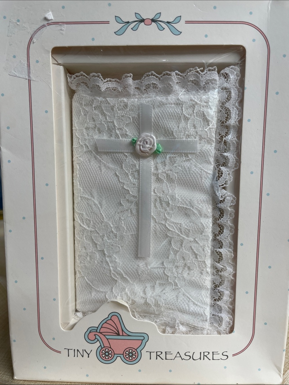 Vintage Tiny Treasures White Lace Keepsake Christening Bible for Baby